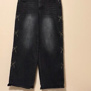 Madden Girl Black Wide-Leg Jeans with Bow Accents